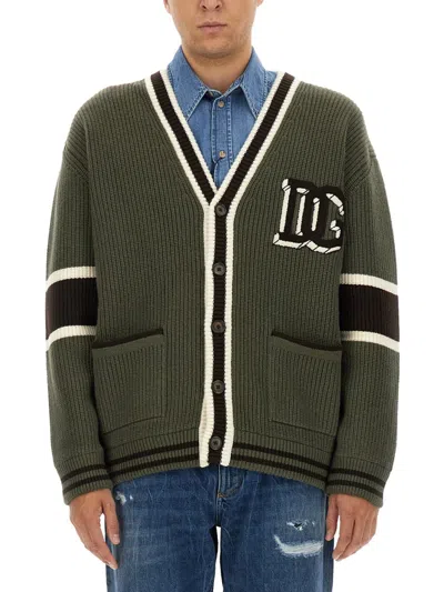 Dolce & Gabbana Striped Virgin Wool V-neck Cardigan In Green