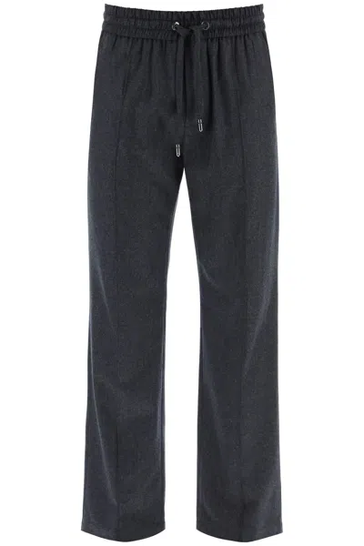 DOLCE & GABBANA MEN'S WOOL FLANNEL PANTS WITH STITCHED PLEAT AND ADJUSTABLE WAISTBAND