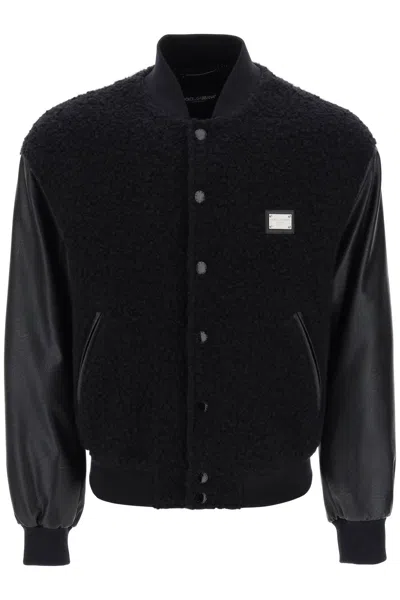 Dolce & Gabbana Men's Wool Teddy Bomber Jacket In Black