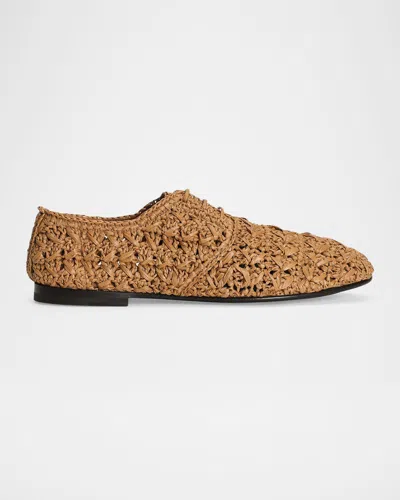 Dolce & Gabbana Men's Woven Raffia Derby Shoes In Beige