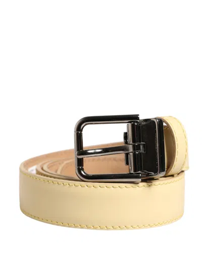 Dolce & Gabbana Men Yellow Classic Leather Metal Buckle Men's Belt