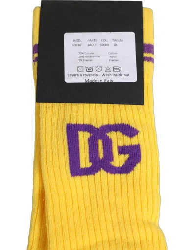 Dolce & Gabbana Men Yellow Dg Logo Over Calf Accessory Socks