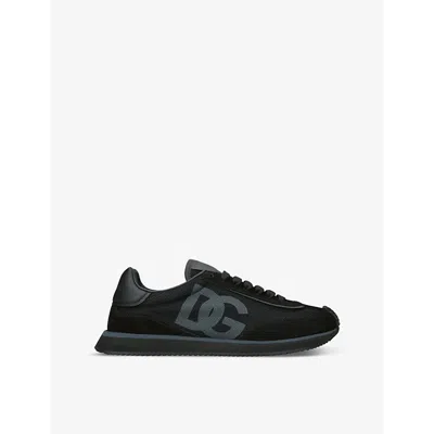 Dolce & Gabbana Mens Black Aria Branded Suede And Mesh Trainers
