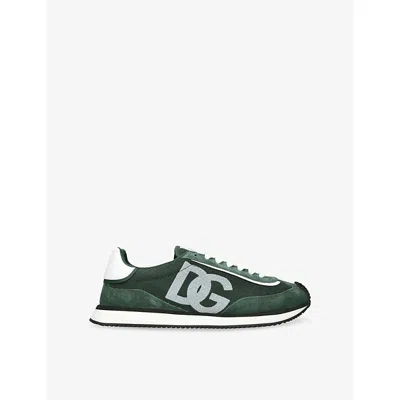DOLCE & GABBANA MENS DARK GREEN ARIA WOVEN AND SUEDE LOW-TOP TRAINERS EUR 45 / 11 UK