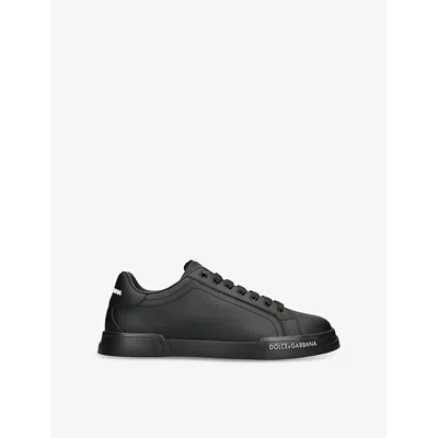 DOLCE & GABBANA MENS PORTOFINO LOW-TOP LEATHER TRAINERS BLACK EUR 44 / 10 UK