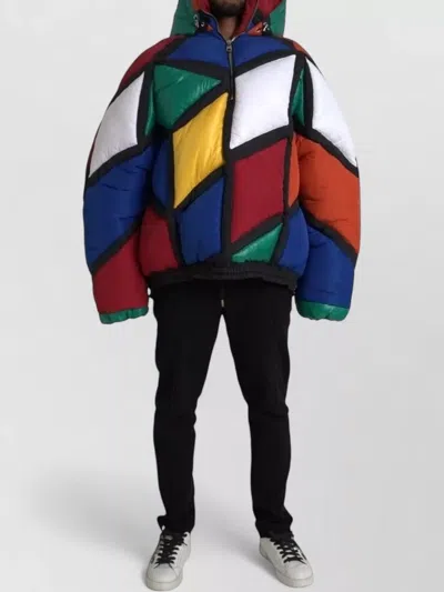 Dolce & Gabbana Mens Hooded Patchwork Quilted Puffer Coat In Multi