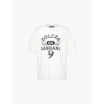 Dolce & Gabbana Mens Bianco Logo-print Relaxed-fit Short-sleeve Cotton-jersey T-shirt In White
