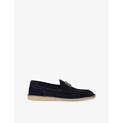 Dolce & Gabbana Mens Navy Brand-plaque Suede Loafers Eur 40 / 6 Uk In Blue