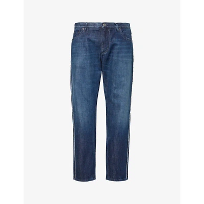 Dolce & Gabbana Logo-plaque Slim-leg Mid-rise Jeans In Washed Blue