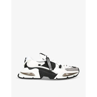 Dolce & Gabbana Air Master Logo-embellished Leather Low-top Trainers In White/blk
