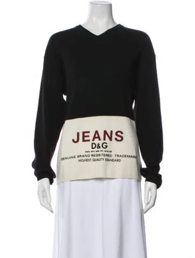 Pre-owned Dolce & Gabbana Merino Wool Graphic Print Sweater In Black