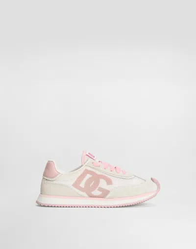 DOLCE & GABBANA MESH AND CALFSKIN NAPPA DG CUSHION SNEAKERS