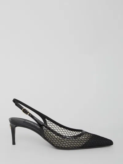 DOLCE & GABBANA MESH AND PATENT LEATHER SLINGBACK