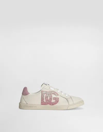 Dolce & Gabbana Mesh And Split Leather Dg Running Sneakers In Beige
