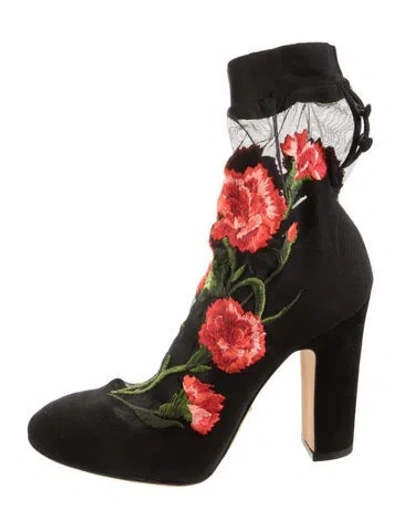 Pre-owned Dolce & Gabbana Mesh Floral Print Boots In Black