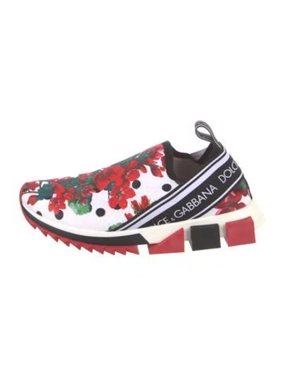 Pre-owned Dolce & Gabbana Mesh Floral Print Sneakers In Red