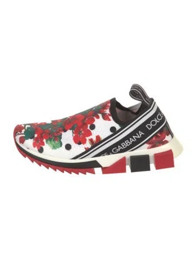 Pre-owned Dolce & Gabbana Mesh Floral Print Sneakers In Red