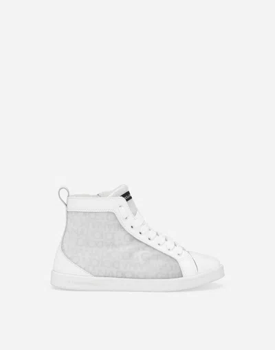 Dolce & Gabbana Mesh High-top Sneakers With Dolce&gabbana Logo Print In White