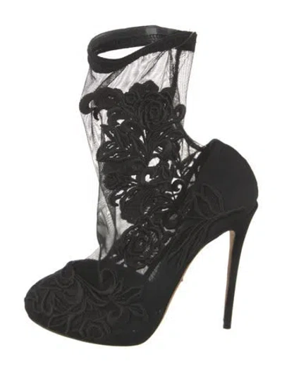 Pre-owned Dolce & Gabbana Mesh Lace Pattern Sock Boots In Black