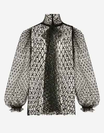 DOLCE & GABBANA MESH PUSSY-BOW BLOUSE