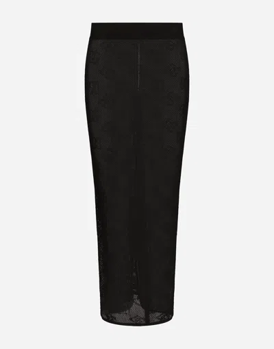 DOLCE & GABBANA MESH-STITCH PENCIL SKIRT WITH JACQUARD DG LOGO