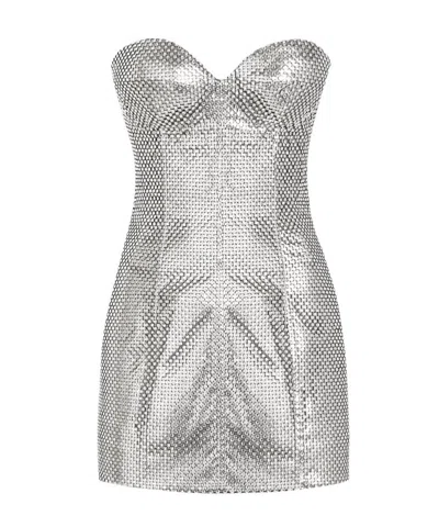 Dolce & Gabbana Mesh Strapless Mini Dress In Silver