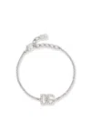 Dolce & Gabbana Crystal Embellished Dg Logo Bracelet In Silver