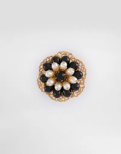 Dolce & Gabbana Metal Brooch With Rhinestones In Gold