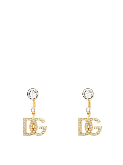 Dolce & Gabbana Earrings With Dg Logo And Rhinestones In Gold