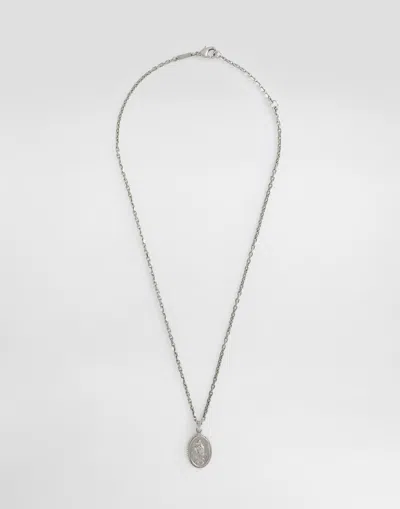 Dolce & Gabbana Metal Necklace With Engraved Medallion In Silver