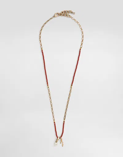 Dolce & Gabbana Metal Necklace With Gemstones And Charms In Gold