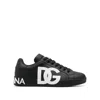Dolce & Gabbana Portofino Sneakers In Black Calf Leather With White Logo