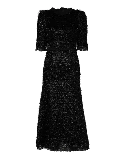 DOLCE & GABBANA DOLCE & GABBANA METALLIC BLACK POLYESTER A-LINE MIDI WOMEN'S DRESS