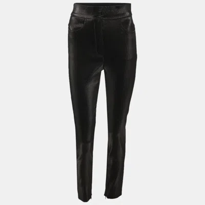 Pre-owned Dolce & Gabbana Metallic Black Stretch Denim Leggings Xs In Silver
