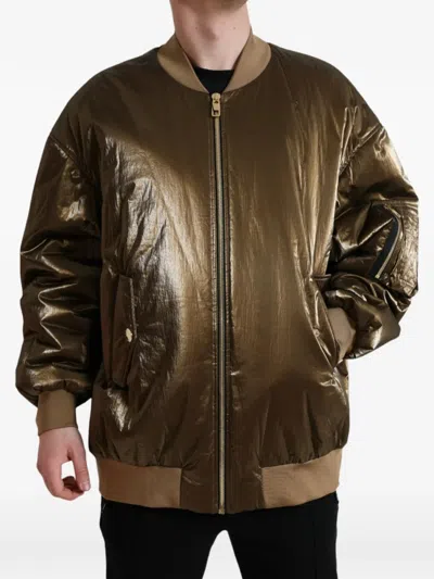 Dolce & Gabbana Nylon Full Zip Bomber Jacket Men In Green