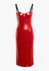 Dolce & Gabbana Tubino Laminated Bustier Midi Dress In Red
