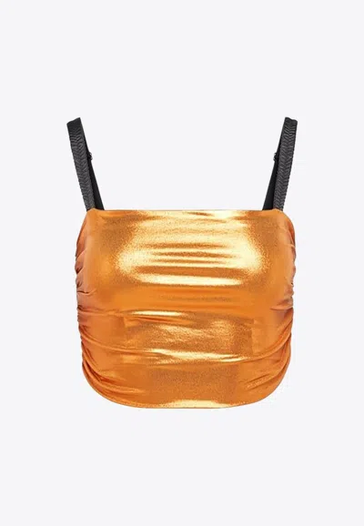 Dolce & Gabbana Metallic Cropped Top In Orange