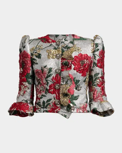 Dolce & Gabbana Metallic Floral Brocade Ruffle Crop Jacket In Multi
