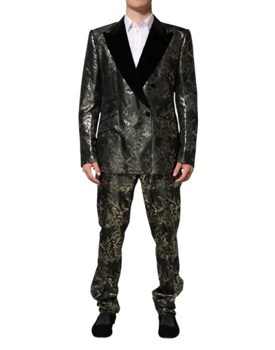 Dolce & Gabbana Metallic Floral Jacquard Silk 2 Piece Suit In Black