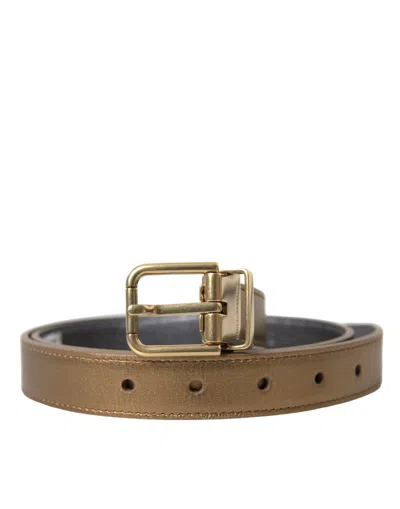 DOLCE & GABBANA DOLCE & GABBANA METALLIC GOLD LEATHER BELT - TIMELESS MEN'S ELEGANCE