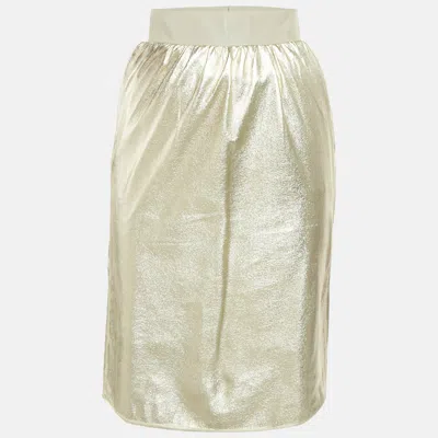 Pre-owned Dolce & Gabbana Metallic Gold Faux Leather Pencil Skirt Xs In Silver