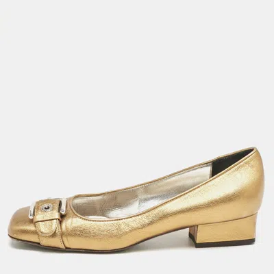 Pre-owned Dolce & Gabbana Metallic Gold Leather Block Heel Pumps Size 39