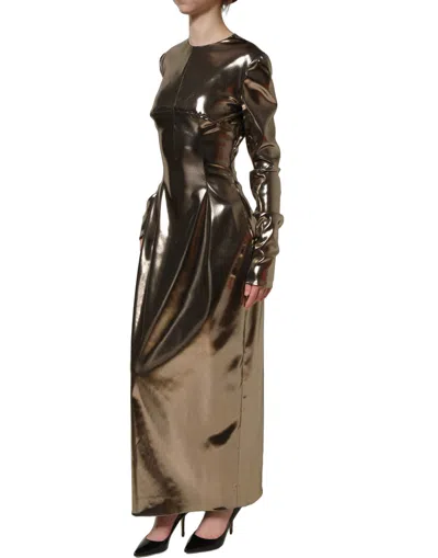 Dolce & Gabbana Metallic Gold Polyester Longsleeve Maxi Dress In Burgundy