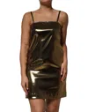 Dolce & Gabbana Laminated Fabric Strapless Draped Midi Dress In Gold
