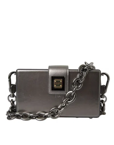 Pre-owned Dolce & Gabbana Metallic Gray Calfskin Leather Dg Box Shoulder Women's Bag ()