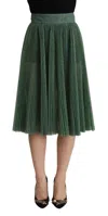 Dolce & Gabbana Metallic Green High Waist A-line Pleated Skirt In Green