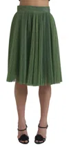 Dolce & Gabbana Metallic Green High Waist A-line Pleated Women's Skirt In Green