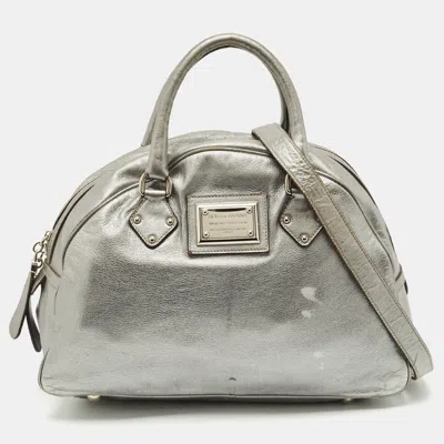 Pre-owned Dolce & Gabbana Metallic Grey Leather Miss Biz Satchel In Silver