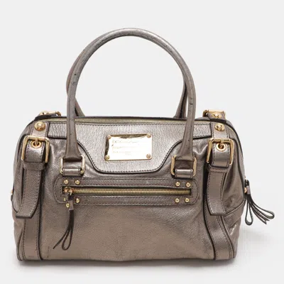 Pre-owned Dolce & Gabbana Metallic Grey Leather Miss Easy Way Satchel