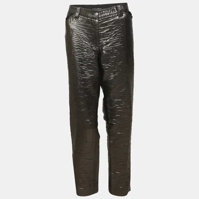 Pre-owned Dolce & Gabbana Metallic Grey Wool Blend/lurex Cropped Pants L In Silver